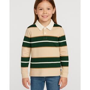 Volcom Girls Small Rugby Polo Shirt 7/8 Striped Long Sleeve NWT Beige